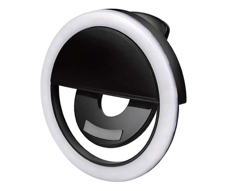 4-OK szelfi lámpa (kör alakú, LED fény, 85 mm átmérőjű, 3W, telefonra helyezhető, csipeszes rögzítésű) FEKETE (ARLCL1)
