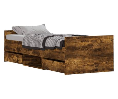 füstös tölgyszínű ágykeret fej- és lábtámlával 75 x 190 cm