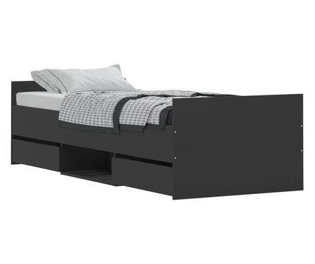 fekete ágykeret fej- és lábtámlával 75 x 190 cm