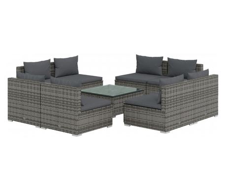 9 részes szürke polyrattan kerti ülőgarnitúra párnákkal