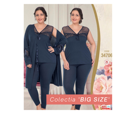 Pijamale elegante din 3 piese pentru femei, marimi mari, BIG SIZE 34706