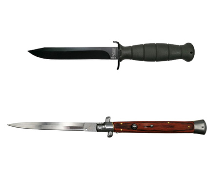 Vadászkés készlet 29 cm és automata kés IdeallStore®, rozsdamentes acél, fedél mellékelve