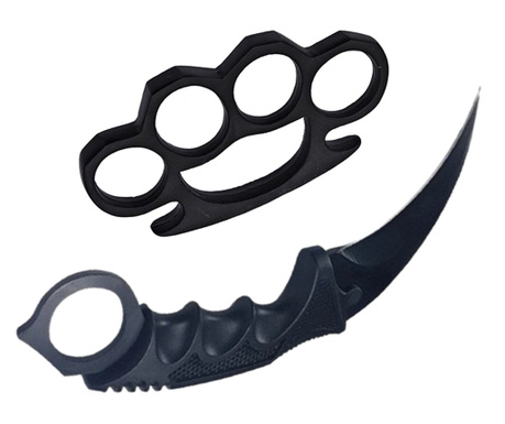 Бокс комплект за самозащита и Нощен нож Karambit, 19 см IdeallStore®, черен