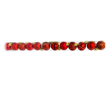 12 karácsonyi földgömbből álló készlet, piros, 3 cm