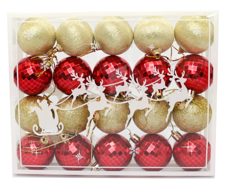 20 karácsonyi földgömböből álló készlet, piros és arany