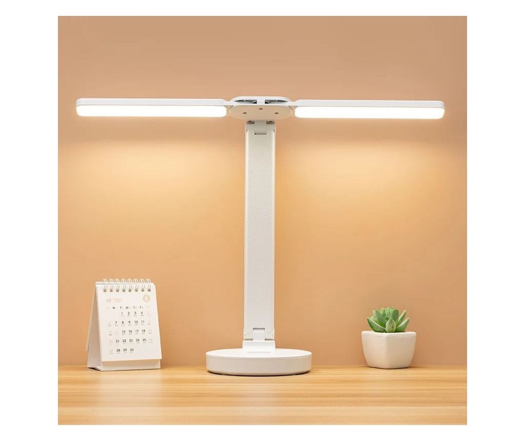 Lampa birou LED Fixxia F3, 2 brate, incarcare USB, touch, control luminozitate, lumina calda, neutra, rece, si felicitare de sez - 8