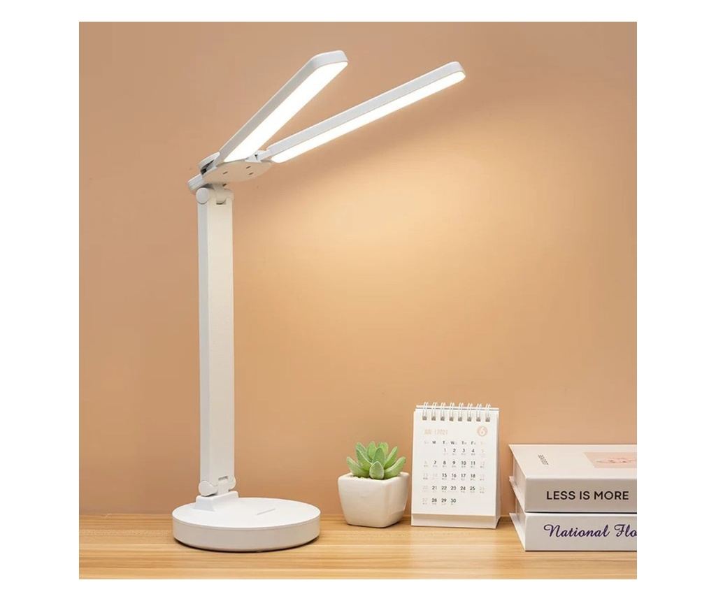 Lampa birou LED Fixxia F3, 2 brate, incarcare USB, touch, control luminozitate, lumina calda, neutra, rece, si felicitare de sez - 3