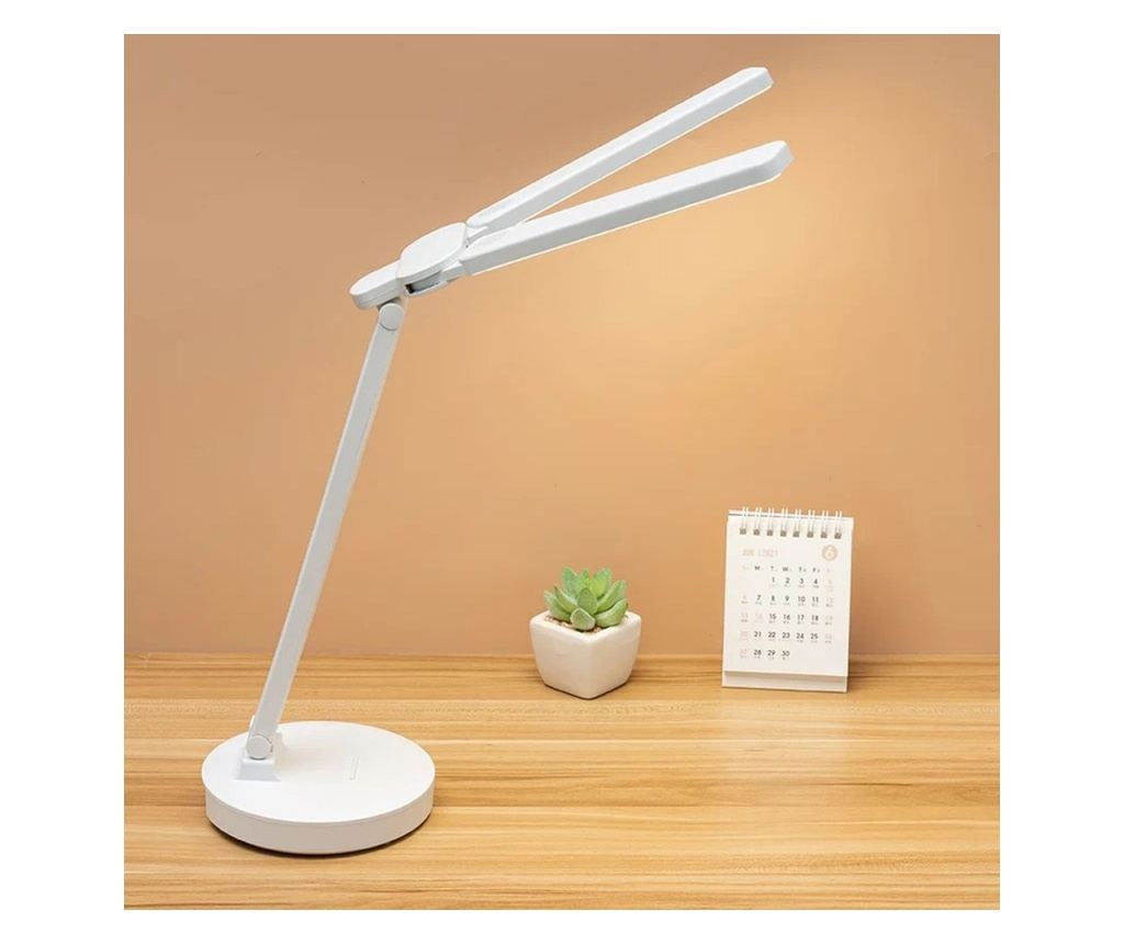 Lampa birou LED Fixxia F3, 2 brate, incarcare USB, touch, control luminozitate, lumina calda, neutra, rece, si felicitare de sez - 6