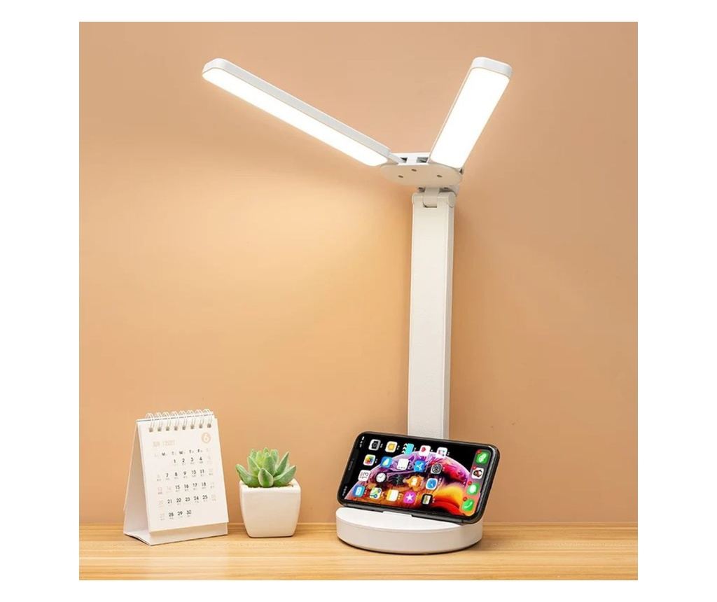 Lampa birou LED Fixxia F3, 2 brate, incarcare USB, touch, control luminozitate, lumina calda, neutra, rece, si felicitare de sez - 7