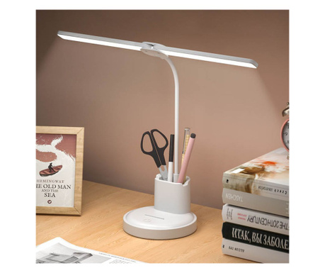 Lampa birou LED Fixxia Two, 2 brate, incarcare USB, baterie reincarcabila, touch, control luminozitate, lumina calda, neutra, re