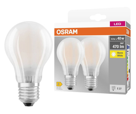 Osram LED fényforrás gyertya forma E27 4W melegfehér 2db/cs (4099854094248)