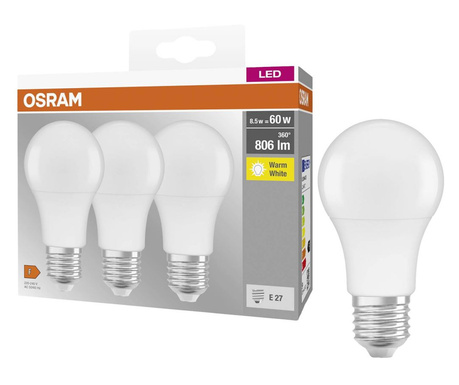 Osram LED fényforrás E27 8.5W 3db/cs (4099854046797)