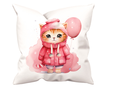 Fata de perna, Cute pink Cat, 40x40 cm, alba