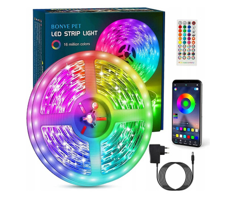Banda LED RGB, 6 m, cu telecomanda, controlabila si prin aplicatie mobila, Gonga® Multicolor