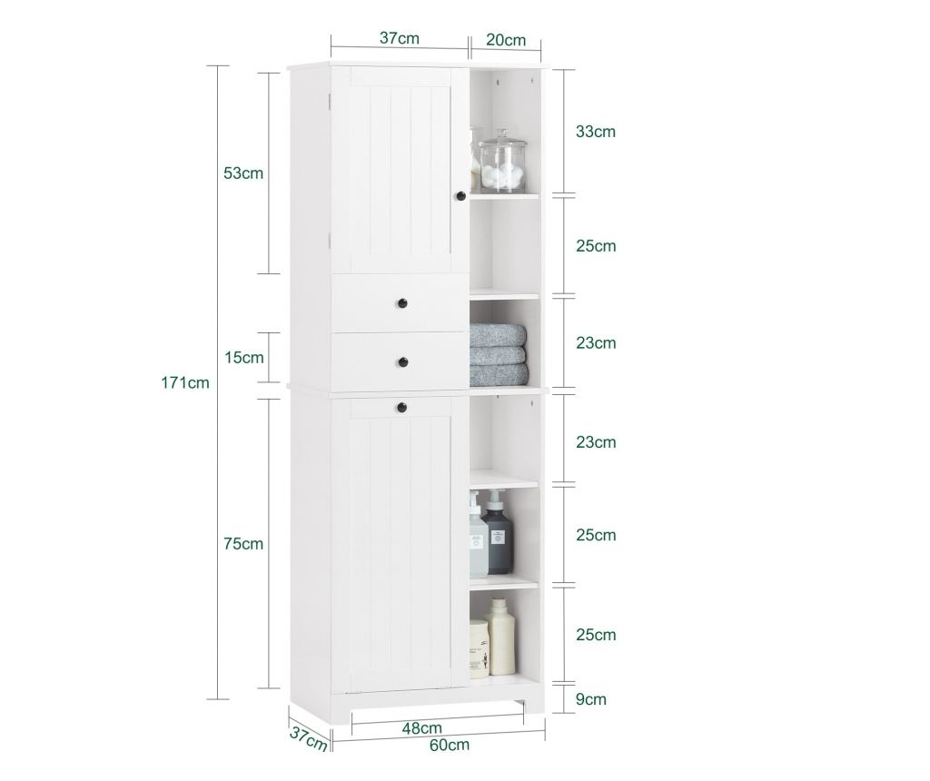 SoBuy Visoka omarica z odprto košaro za perilo Talna omarica Kopalniška omarica Bela 60x37x171cm BZR104-W - 2