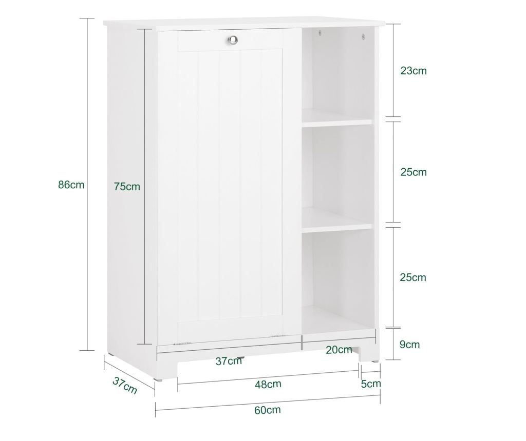 SoBuy Kopalniška omarica za perilo s košaro Kopalniška omarica z držalom za perilo Bela 60x37x86cm BZR105-W - 2