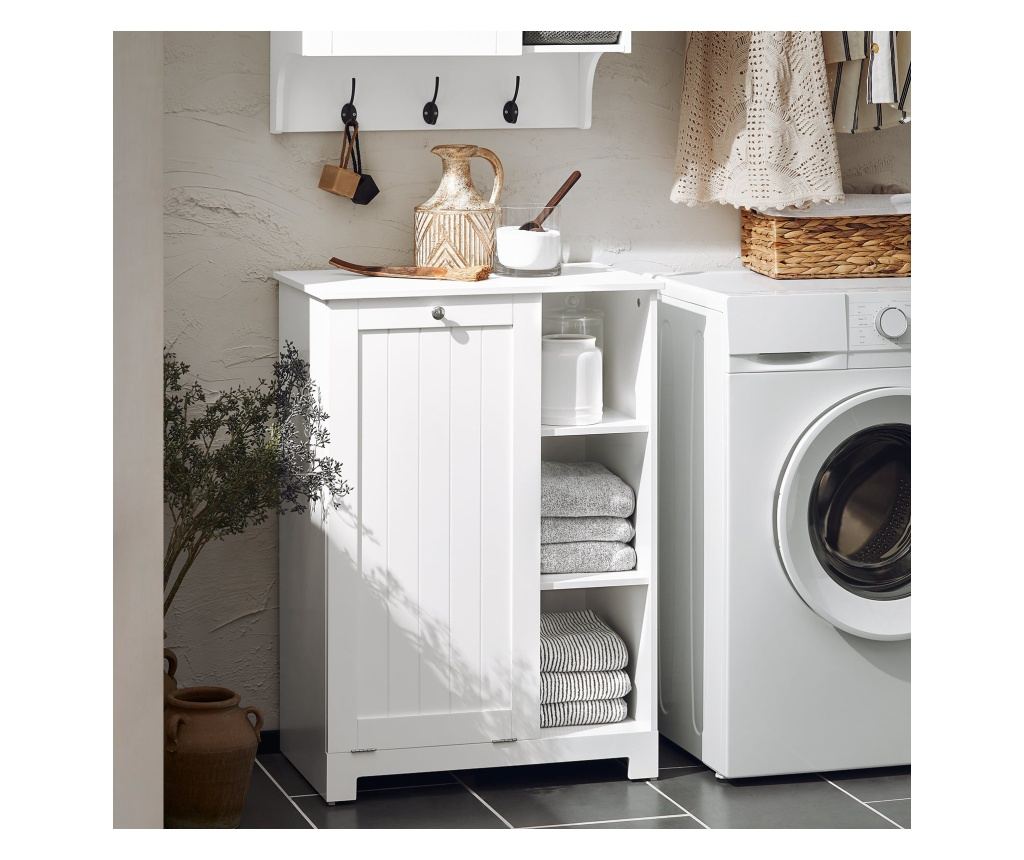 SoBuy Kopalniška omarica za perilo s košaro Kopalniška omarica z držalom za perilo Bela 60x37x86cm BZR105-W - 3