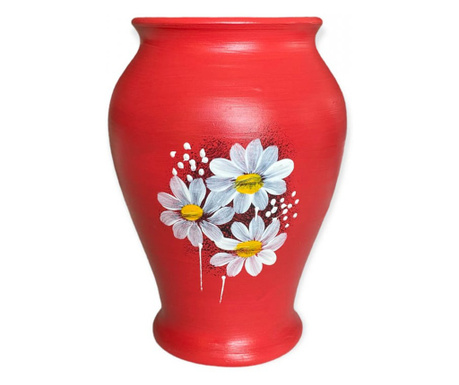 Vaza ceramica rosie, margarete, 16cm