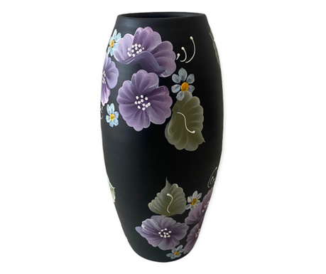 Vaza ceramica neagra, pictata manual, 30cm
