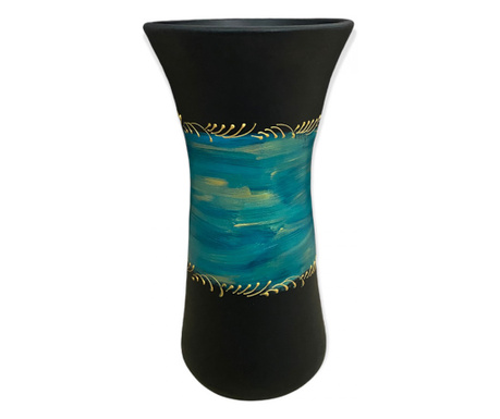 Vaza ceramica neagra decorata manual
