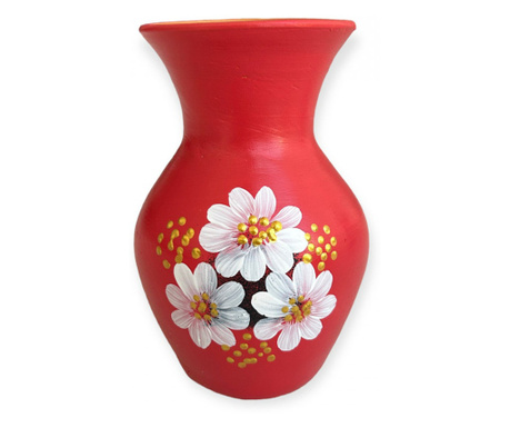 Vaza ceramica rosie pictata cu margarete