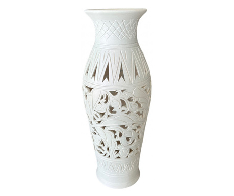 Vaza ceramica alba de podea, model decupat, 65cm