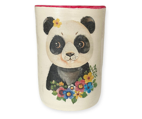 Vaza ceramica tip cilindru, panda, 18cm