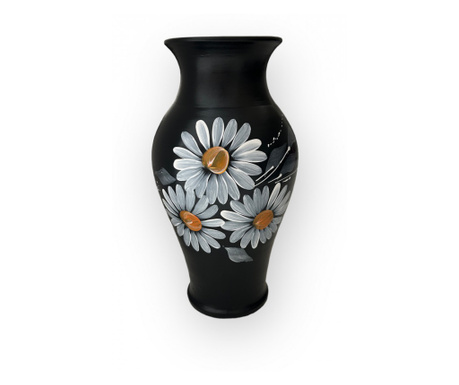 Vaza ceramica neagra, pictata manual, buchet