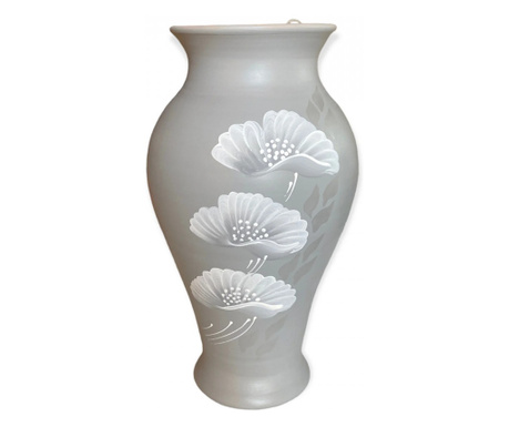 Vaza ceramica, gri, pictata manual, 30 cm
