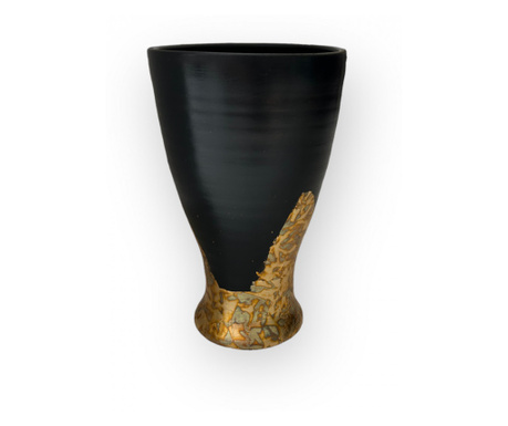 Vaza ceramica neagra cu foita antichizata, 24cm