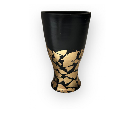 Vaza ceramica neagra cu foita de aur, 24cm