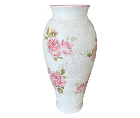 Vaza ceramica mare, model vintage, trandafiri, 37cm