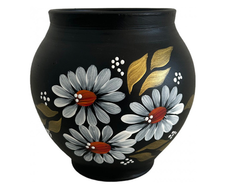 Vaza ceramica neagra pictata manual,margarete