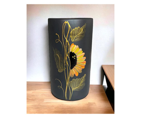 Vaza ceramica neagra tip cilindru, pictata manual,24 cm