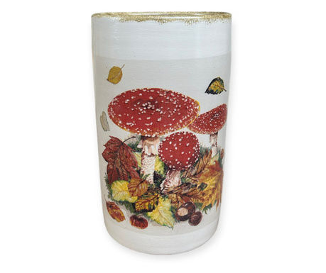Vaza ceramica, tip cilindru, ciuperci, 24cm