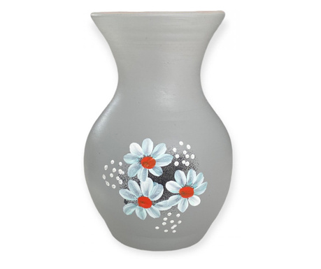 Vaza ceramica, gri, pictata cu margarete