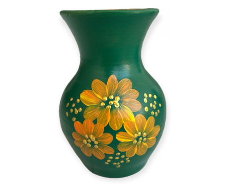 Vaza ceramica verde, pictata manual, 20cm