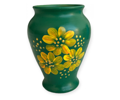 Vaza ceramica verde, pictata manual, 16cm