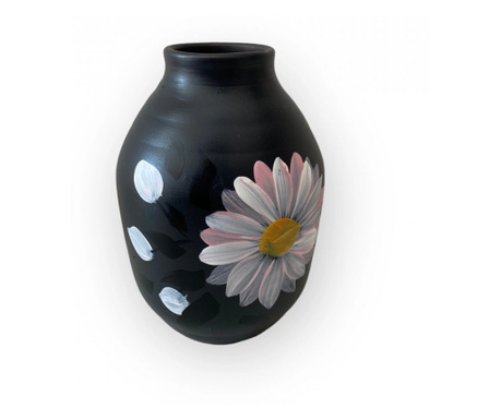 Vaza ceramica neagra,moderna,pictata manual