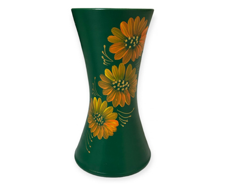 Vaza tip clepsidra, verde, pictata manual, 25cm