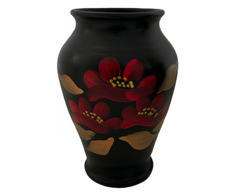 Vaza ceramica neagra, pictata manual, 16cm