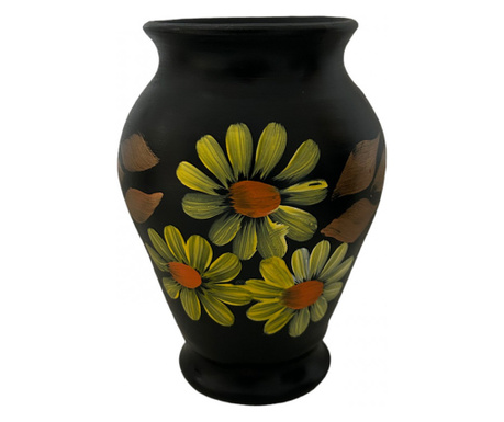 Vaza ceramica neagra, pictata manual, 16cm