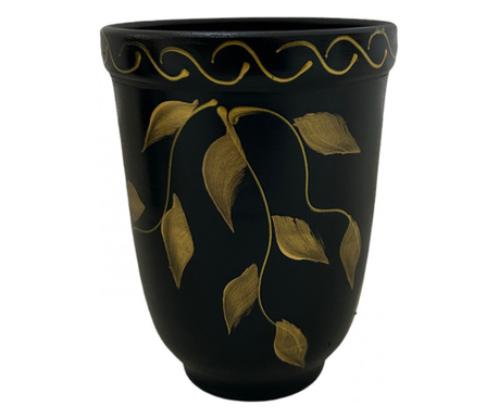 Vaza ceramica neagra, pictata manual, 15 cm