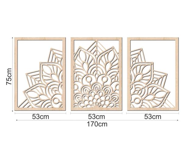 Dekorativni zidni panel, Lovie Mandala veliki, 3 dijela, 170x75cm, Natural