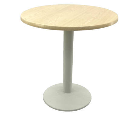 Masa cafenea rotunda D70xh74cm Raki Maple, blat werzalit si baza metalica alba