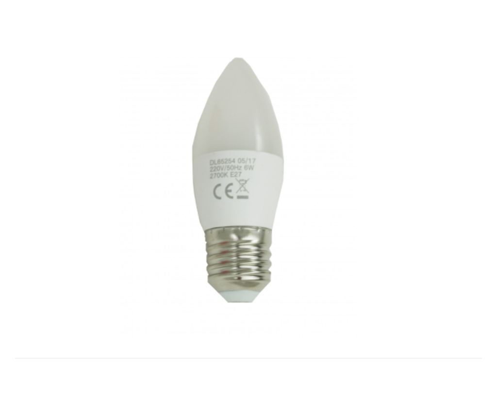 Komplet 2 LED žarnic E27, model C37, 6W=50W, 6400K, hladna svetloba - 2