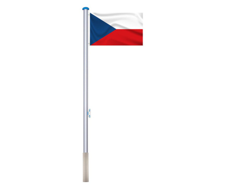 Stalp pentru steag, cu drapelul Cehiei cu doua fete de 90x150 cm