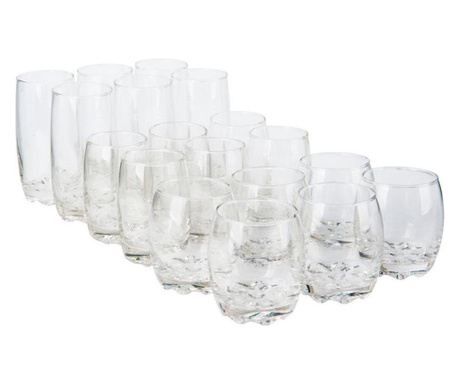 Set 18 pahare Excellent Houseware, sticla, 8x24 cm, 250/275/375 ml, transparent