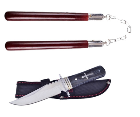 Комплект ловен нож, Tang Hunter, 28 см и кафяв nunceag, 31 см, IdeallStore®, обвивка включена