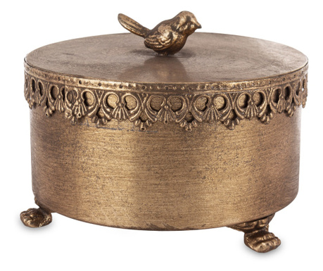 Cutie metalica decorativa, cu capac, auriu antichizat, 14x18,5x18,5 cm